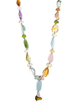 Faceted Gemstones Tumbles Necklace (Citrine, Blue Topaz, Amethyst, Aquamarine, Peridot, Green Onyx and Smoky Quartz)