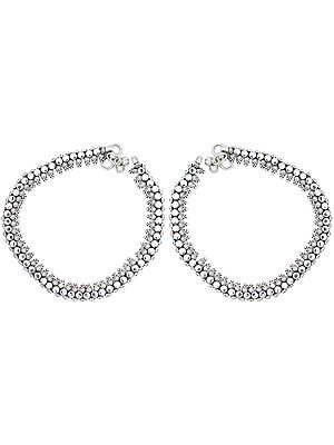 Sterling Discs Anklets with Flowers (Price Per Pair)