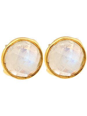 Faceted Rainbow Moonstone Post Earrings