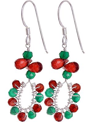 Faceted Garnet and Green Onyx Earrings