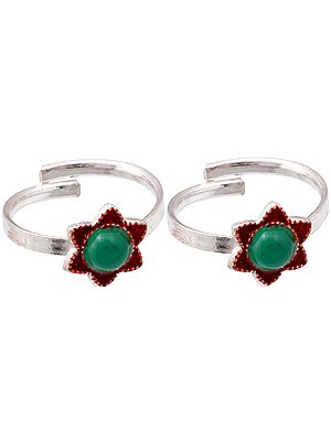 Green Onyx Toe Rings with Meenakari (Prince Per Pair)