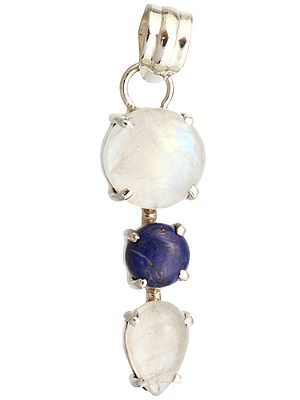 Twin Rainbow Moonstone Pendant with Lapis Lazuli