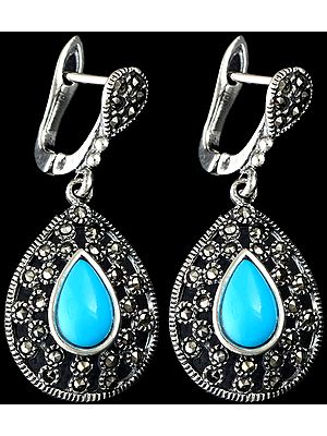 Turquoise Earrings with Marcasite