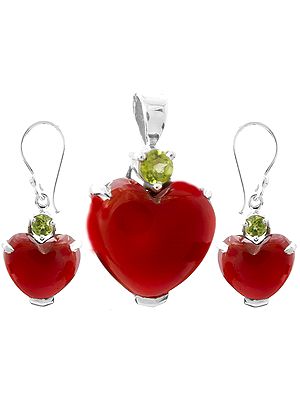 Carnelian Heart-Shape Pendant with Earrings Set