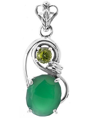 Faceted Green Onyx Pendant with Faceted Peridot