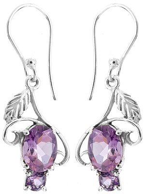 Faceted Amethyst Earrings with Sterling Leaves