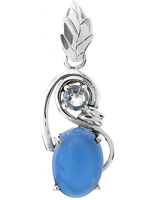 Blue Chalcedony Pendant With BT