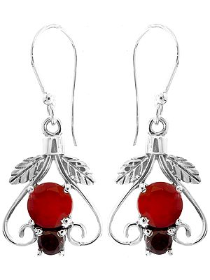 Faceted Ruby Earrings with Garnet and Sterling Leaves