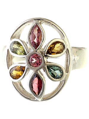 Faceted Tourmaline Flower Ring