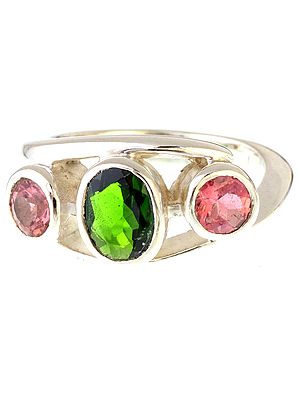Faceted Green and Pink Tourmaline Ring