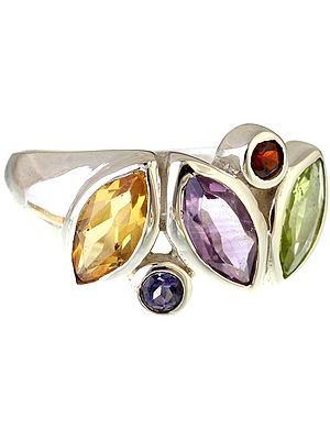 Faceted Gemstone Ring (Citrine, Garnet, Amethyst, Iolite and Peridot)