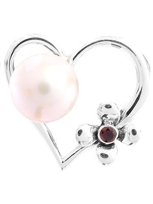 Pearl Heart-Shape Pendant with Faceted Garnet