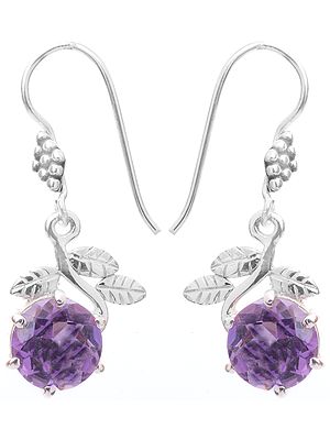 Faceted Amethyst Earrings with Sterling Leaves