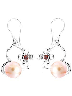 Pearl Earrings with Garnet