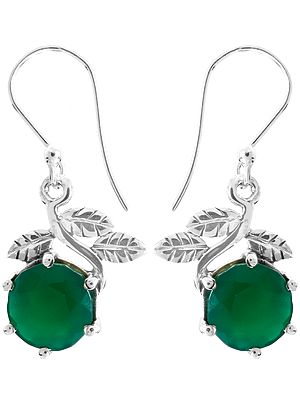 Faceted Green Onyx Earrings with Sterling Leaves