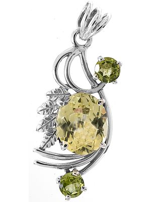 Faceted Lemon Topaz Pendant with Twin Peridot