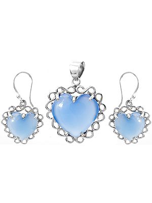 Blue Chalcedony Valentine Pendant with Earrings Set