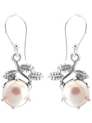 Pearl Earrings with Sterling Leaves