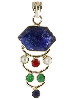 Faceted Gemstone Pendant (Sapphire, Pearl, Ruby and Emerald)