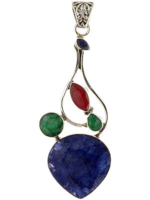 Faceted Triple Gemstone Pendant (Sapphire, Emerald and Ruby)