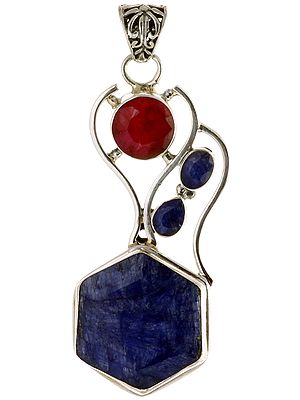 Faceted Ruby and sapphire Designer Pendant
