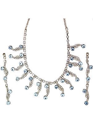 Sky-Blue Cut Glass Victorian Necklace and Earrings Set