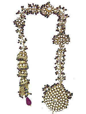 Bridal Kundan Hair-braid Ornament (Choti) with Faux Ruby and Emerald