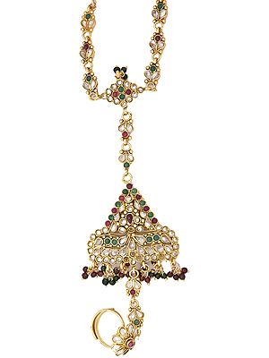 Faux Ruby and Emerald Polki Slave Bracelet with Cut Glass