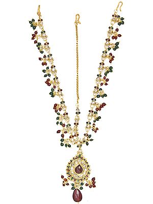 Tri-Color Matha-Patti With Cut Glass