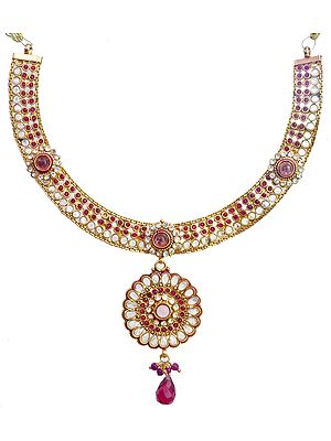 Garnet-Red Polki Floral Necklace