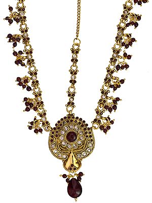 Faux Ruby and Emerald Matha-Patti with Cut Glass