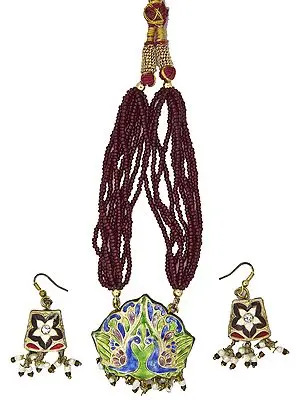 Brown Bridal Necklace Set with Peacock Pair and Star-Spangled on Earrings