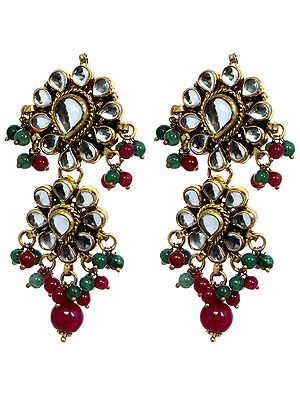 Kundan Earrings with Faux Ruby and Emerald