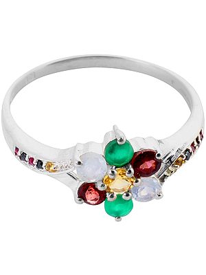 Faceted Gemstone Ring (Faceted Green Onyx, Rainbow Moonstone, Garnet and Citrine)