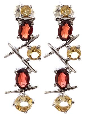 Faceted Citrine and Garnet Earrings