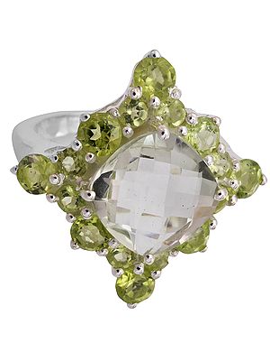 Faceted Peridot Ring with Prehnite