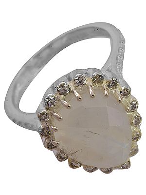 Faceted Rainbow Moonstone Ring with CZ
