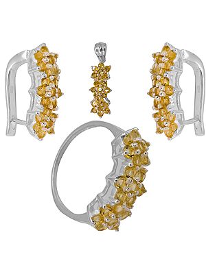 Faceted Citrine Pendant, Earrings and Ring Set