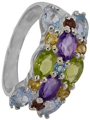 Faceted Gemstone Ring (Blue Topaz, Citrine, Amethyst and Garnet)