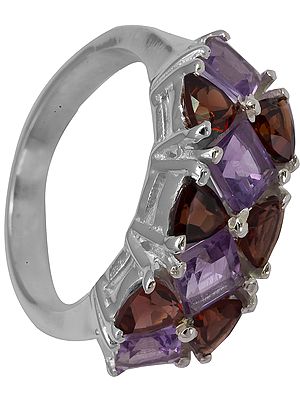 Faceted Amethyst and Garnet Ring