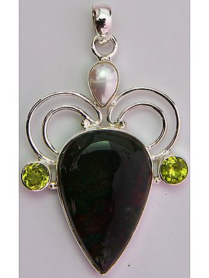 Agate Pendant with Pearl and Peridot