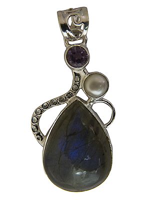 Labradorite Pendant with Pearl and Amethyst