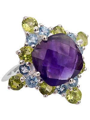Faceted Amethyst Ring with BT and Peridot