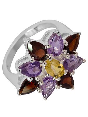 Faceted Triple Gemstone Ring (Amethyst, Garnet, and Citrine)
