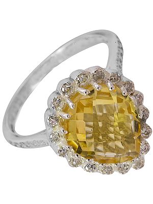 faceted Citrine Ring with White CZ