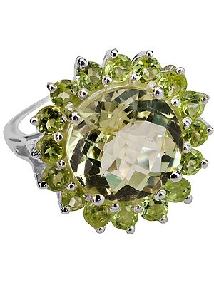 Faceted Peridot and Lemon Topaz Ring