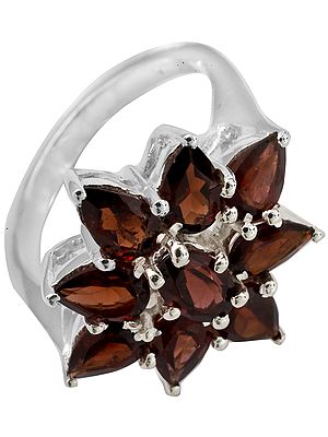 Faceted Garnet Flower Ring