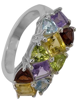 Faceted Gemstone Ring (Amethyst, Garnet, Blue Topaz and Citrine)
