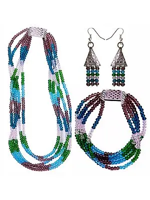 Multi-Color Faux Crystal Necklace, Earrings and Bracelet Set