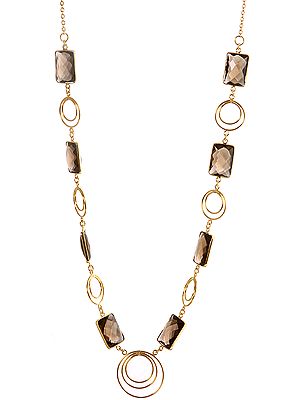 Faceted Rectangle-Shape Smoky Quartz Gold Plated Necklace